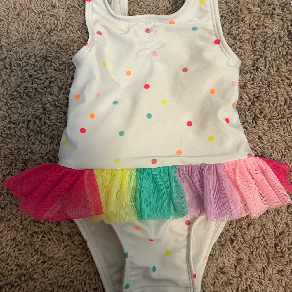 Cat & Jack White One Piece with Rainbow Dots and Tulle Skirt